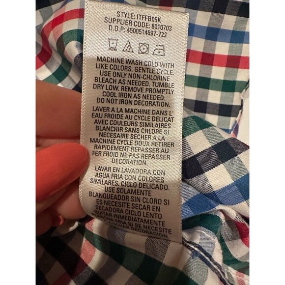 EUC IZOD Boys Button Down L/S Holiday Christmas Dress Shirt Plaid Large 14/16 - Picture 8 of 13